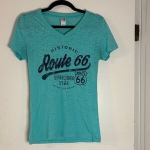 Route 66 Women's Aqua V-Neck Graphic Tee